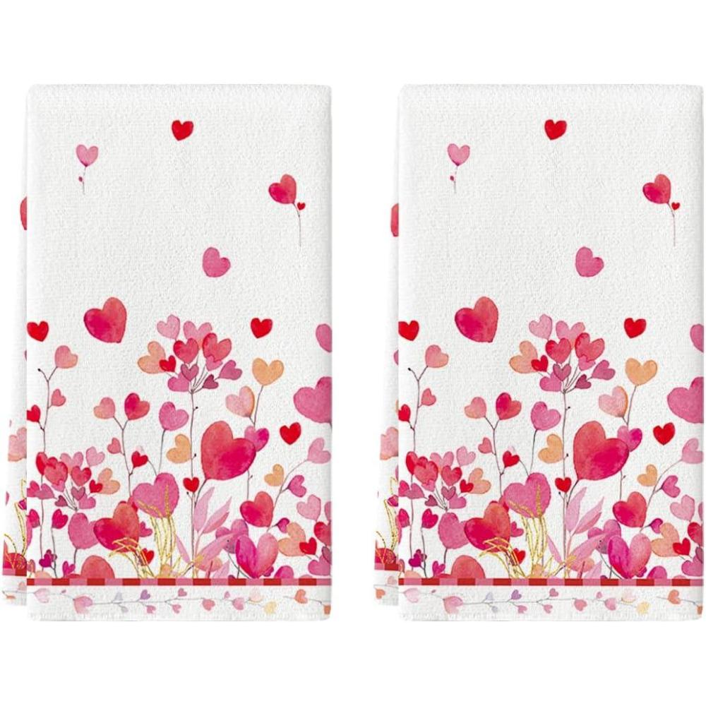 imageArtoid Mode Pink Heart Branch Valentines Kitchen Towels Dish Towels 18x26 Inch Farmhouse Anniversary Wedding Decoration Hand Towels Set of 2Pink