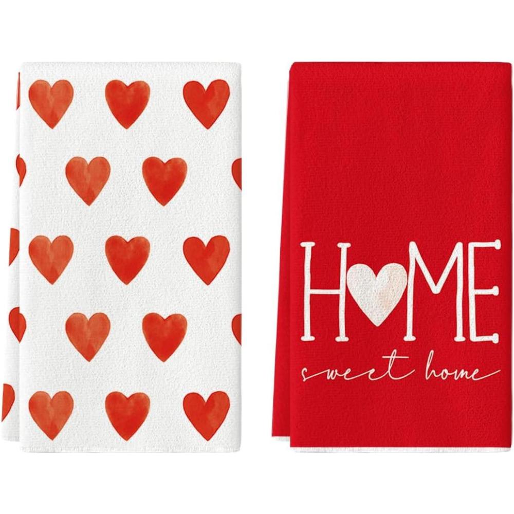imageArtoid Mode Pink Heart Love Home Sweet Home Valentines Kitchen Towels Dish Towels 18x26 Inch Anniversary Wedding Decoration Hand Towels Set of 2Red