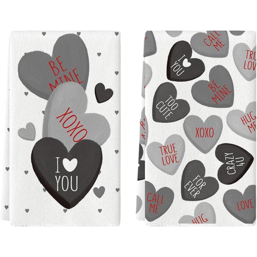 imageArtoid Mode Pink Heart True Love Forever Valentines Kitchen Towels Dish Towels 18x26 Inch Anniversary Wedding Decoration Hand Towels Set of 2Black