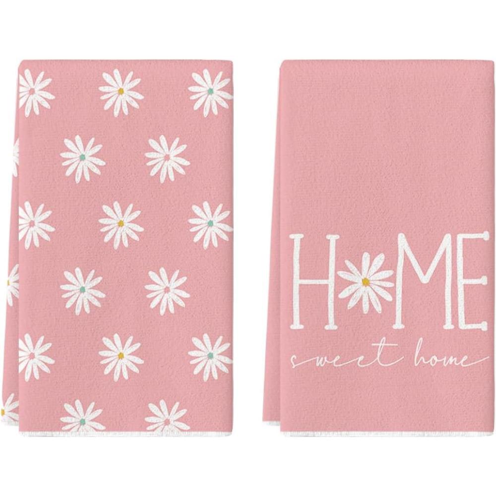 imageArtoid Mode Pink Home Sweet Home Flowers Summer Kitchen Towels Dish Towels 18x26 Inch Wedding Decoration Hand Towels Set of 2Pink