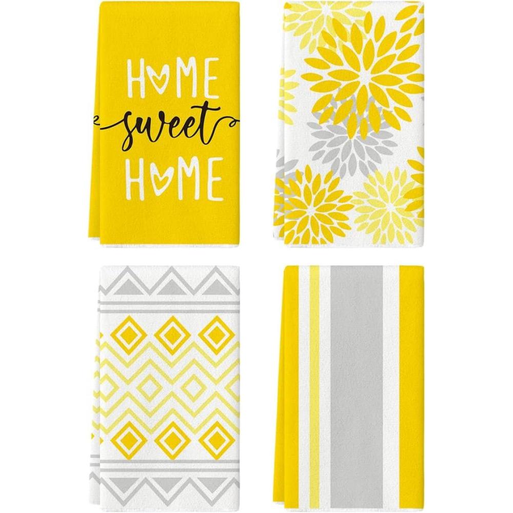 imageArtoid Mode Pink Stripes Home Sweet Home Boho Kitchen Towels Dish Towels 18x26 Inch Wedding Decoration Hand Towels Set of 4Yellow