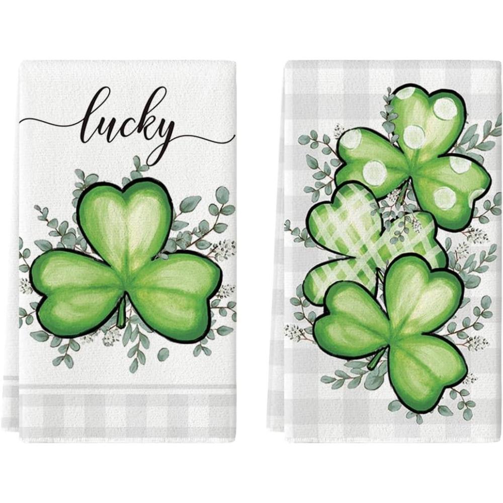 imageArtoid Mode Plaid Shamrock Eucalyptus St Patricks Day Kitchen Towels Dish Towels 18x26 Inch Lucky Farmhouse Holiday Decoration Hand Towels Set of 2Beige