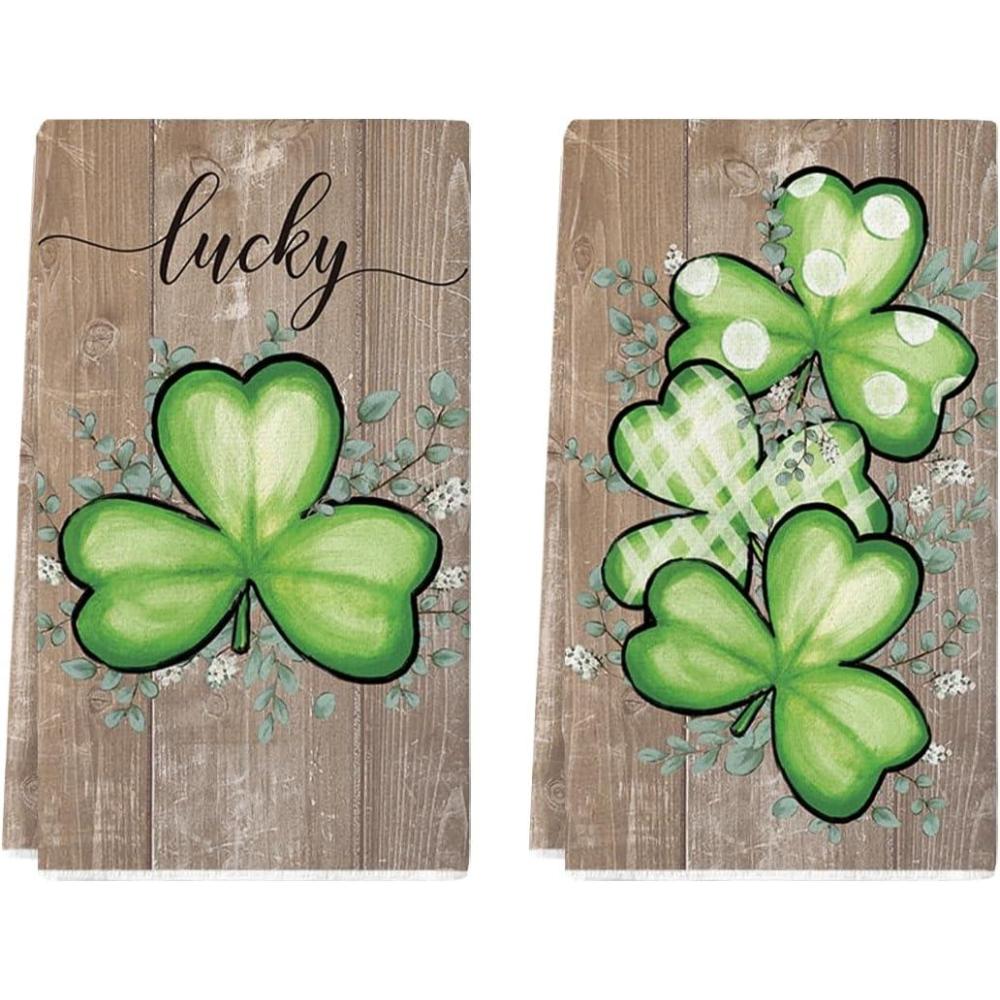 imageArtoid Mode Plaid Shamrock Eucalyptus St Patricks Day Kitchen Towels Dish Towels 18x26 Inch Lucky Farmhouse Holiday Decoration Hand Towels Set of 2Wood