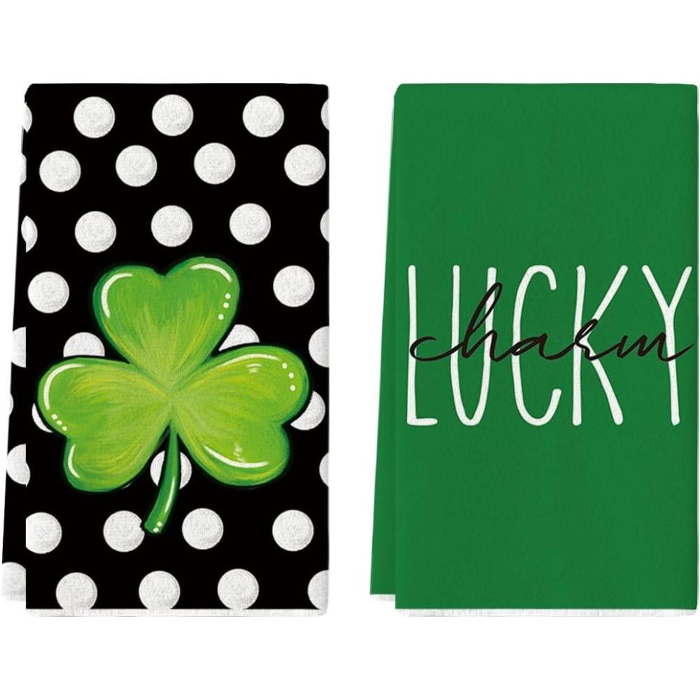 imageArtoid Mode Polka Dot Shamrock St Patricks Day Kitchen Towels Dish Towels 18x26 Inch Seasonal Farmhouse Spring Decoration Hand Towels Set of 2