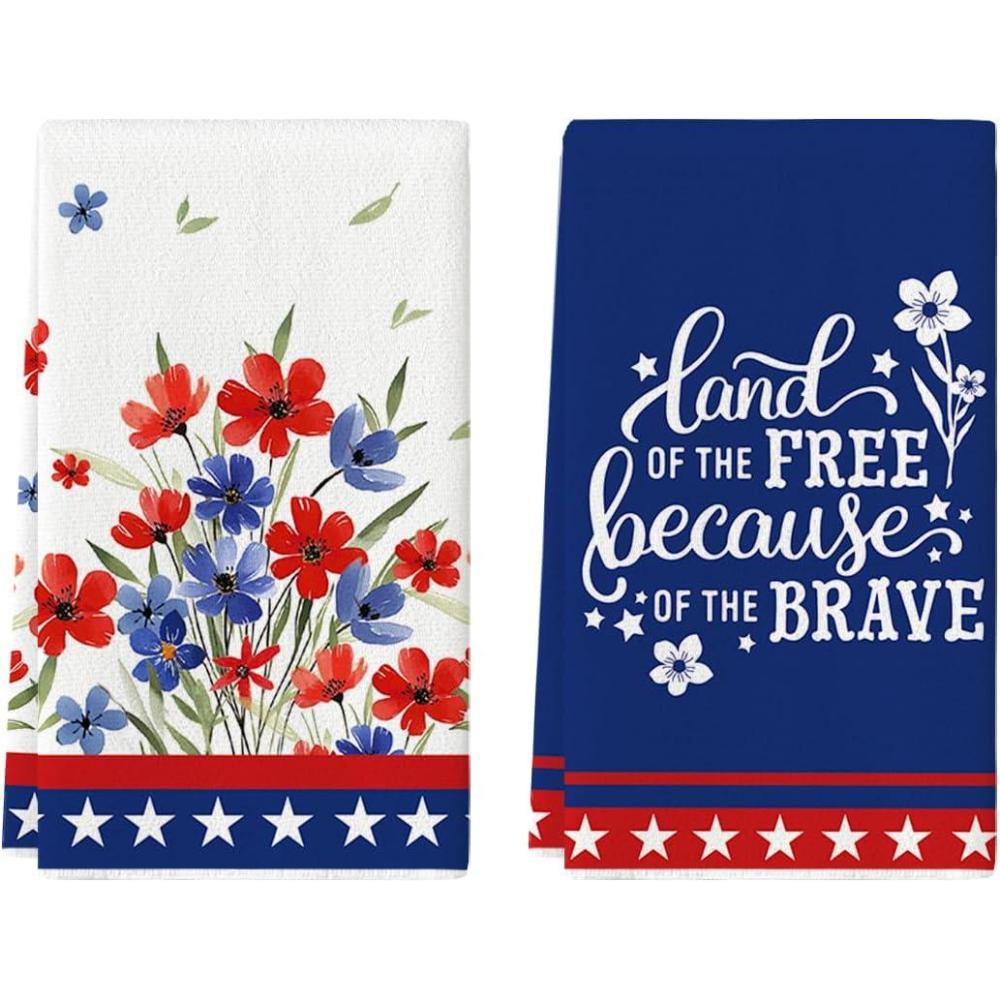imageArtoid Mode Poppy Flowers 4th of July Kitchen Towels Dish Towels 18x26 Inch Patriotic Memorial Day Decoration Hand Towels Set of 2