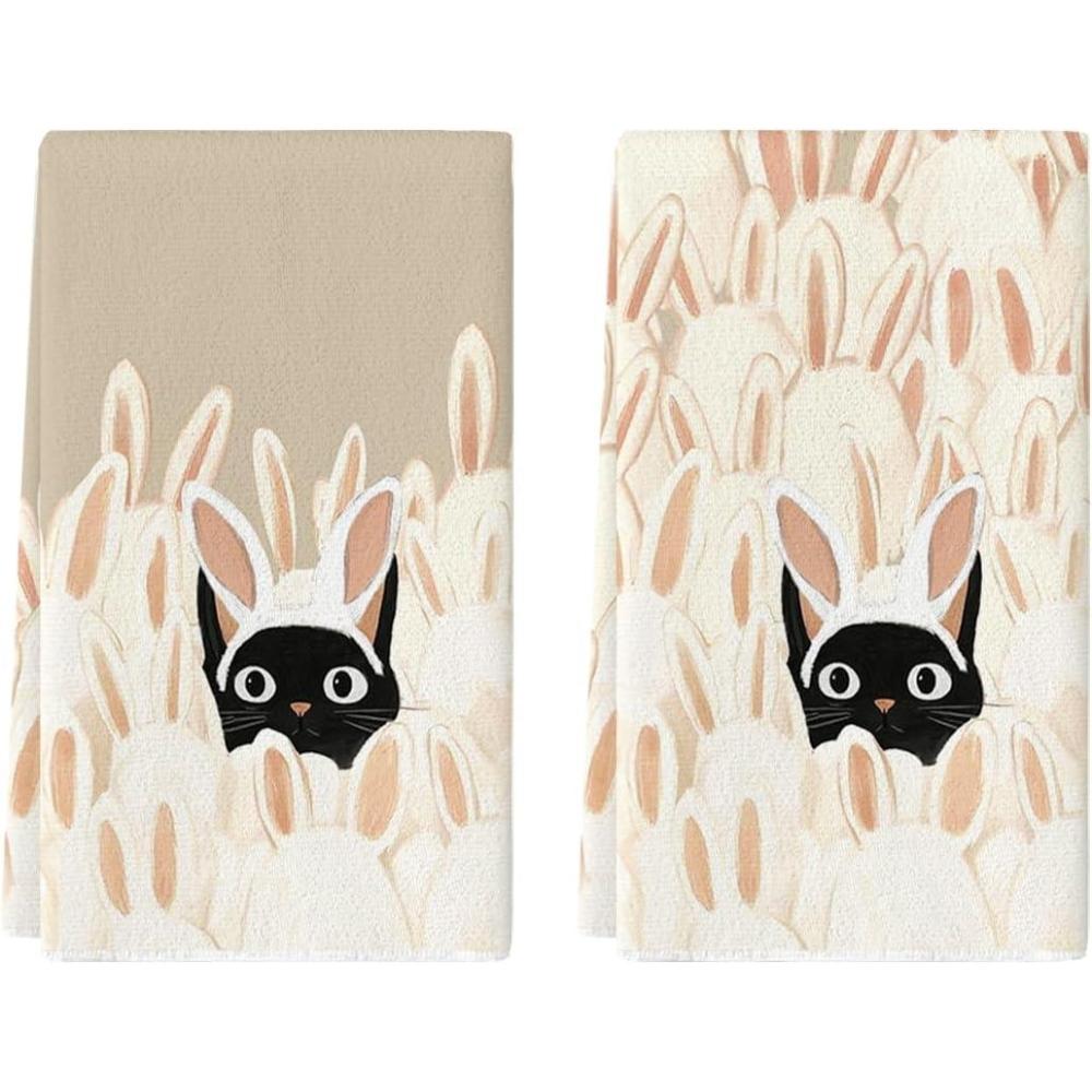 imageArtoid Mode Rabbit Ears Black Cat Easter Kitchen Towels Dish Towels 18x26 Inch Spring Farmhouse Bunny Decoration Hand Towels Set of 2