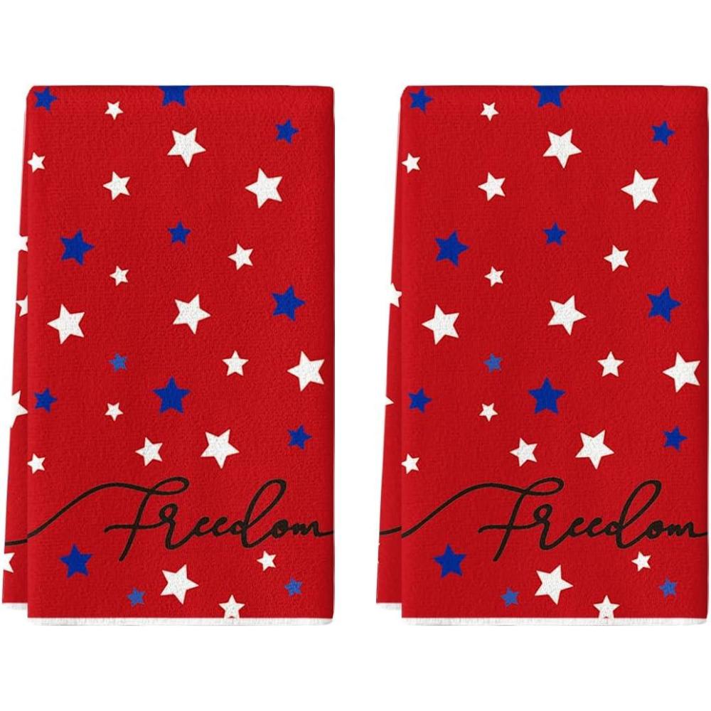 imageArtoid Mode Red Freedom Stars America Patriotic 4th of July Kitchen Towels Dish Towels 18x26 Inch Memorial Day Decoration Hand Towels Set of 2