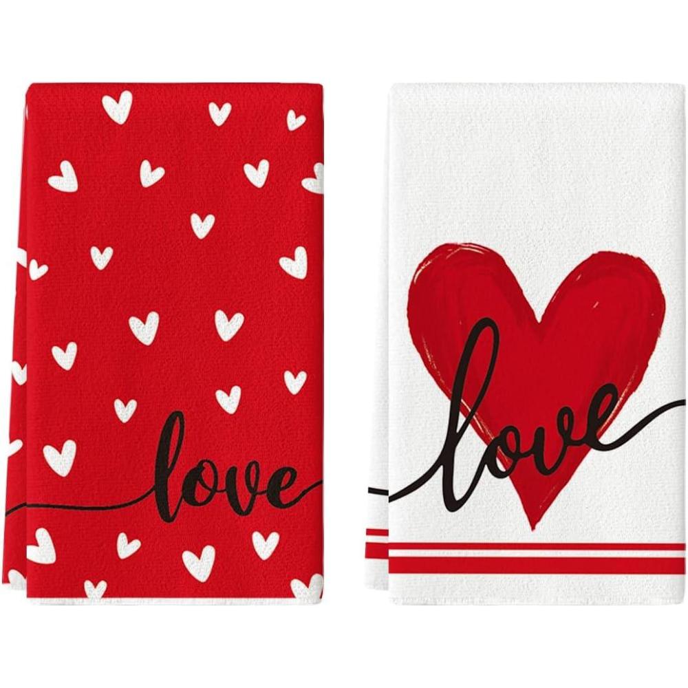 imageArtoid Mode Red Heart Love Kitchen Towels Dish Towels 18x26 Inch Anniversary Wedding Farmhouse Decoration Hand Towels Set of 2Red