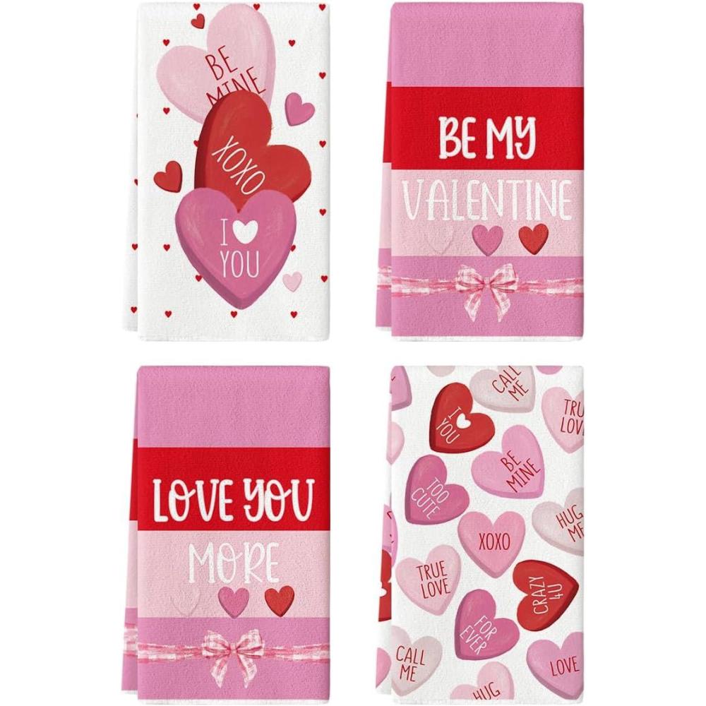 imageArtoid Mode Red Heart True Love Forever Valentines Kitchen Towels Dish Towels 18x26 Inch Farmhouse Wedding Decoration Hand Towels Set of 4Red