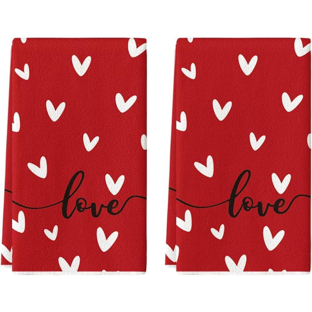 imageArtoid Mode Red Love Heart Kitchen Towels Dish Towels 18x26 Inch Wedding Farmhouse Decoration Hand Towels Set of 2