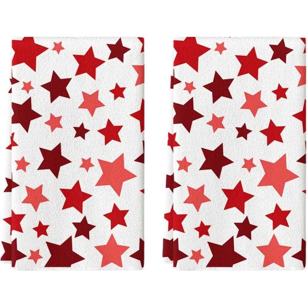 imageArtoid Mode Red Stars America Patriotic 4th of July Kitchen Towels Dish Towels 18x26 Inch Farmhouse Memorial Day Decoration Hand Towels Set of 2Beige