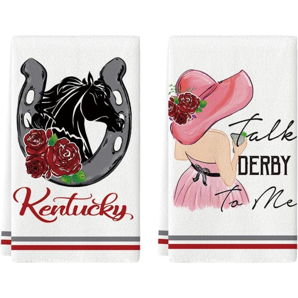 imageArtoid Mode Rose Lady Talk Derby to Me Kentucky Home Kitchen Dish Towels 18 x 26 Inch Ultra Absorbent Coffee Tea Bar Hand Towels Bathroom Gift for Cooking Baking Set of 2