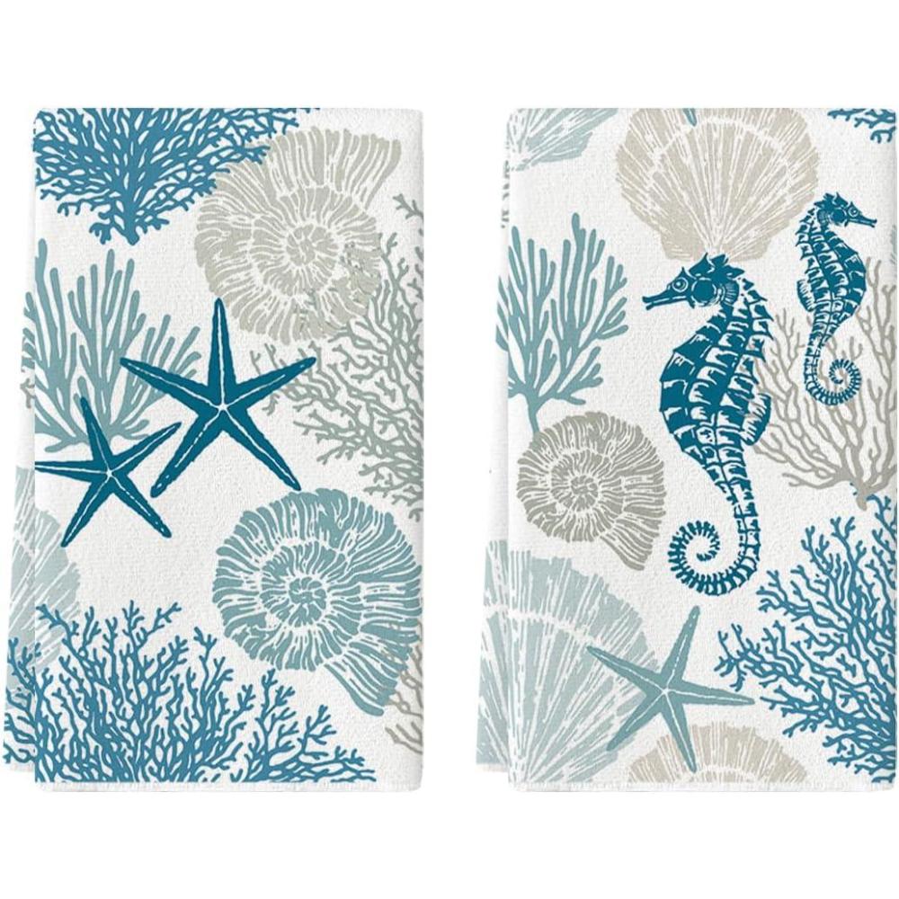 imageArtoid Mode Starfish Seahorses Coral Summer Kitchen Towels Dish Towels 18x26 Inch Seasonal Summer Decoration Hand Towels Set of 2