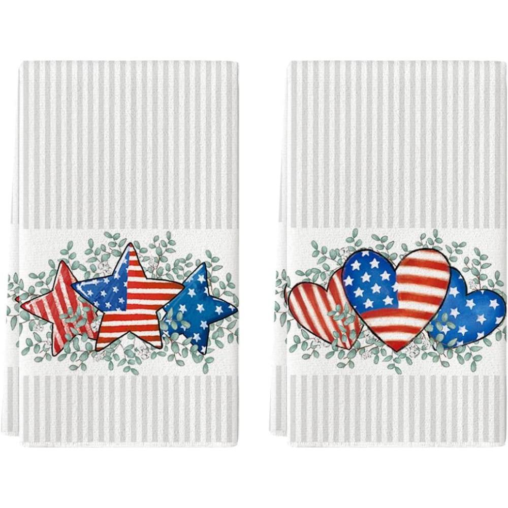imageArtoid Mode Stripes American Stars Heart 4th of July Kitchen Towels Dish Towels 18x26 Inch Patriotic Memorial Day Decoration Hand Towels Set of 2