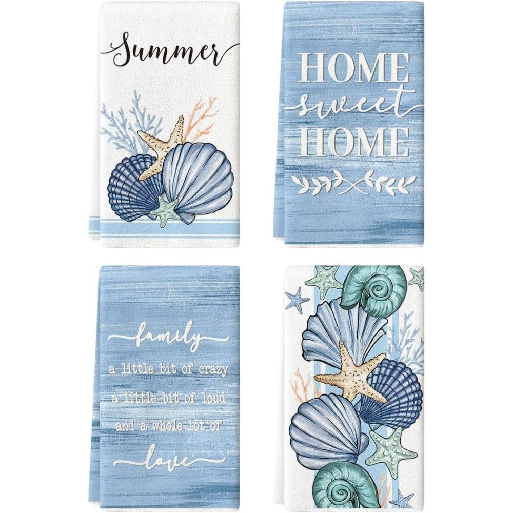 imageArtoid Mode Sweet Seashell Snail Starfish Summer Kitchen Towels Dish Towels 18x26 Inch Farmhouse Summer Seasonal Decoration Hand Towels Set of 4
