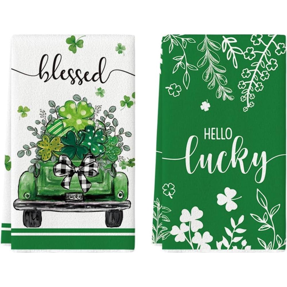 imageArtoid Mode Truck Lucky Shamrock Eucalyptus St Patricks Day Kitchen Towels Dish Towels 18x26 Inch Farmhouse Spring Decoration Hand Towels Set of 2