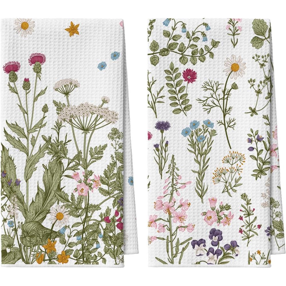 imageArtoid Mode Wildflower Floral Kitchen Towels Dish Towels 18x26 Inch Leaves Holiday Decoration Hand Towels Set of 2Beige