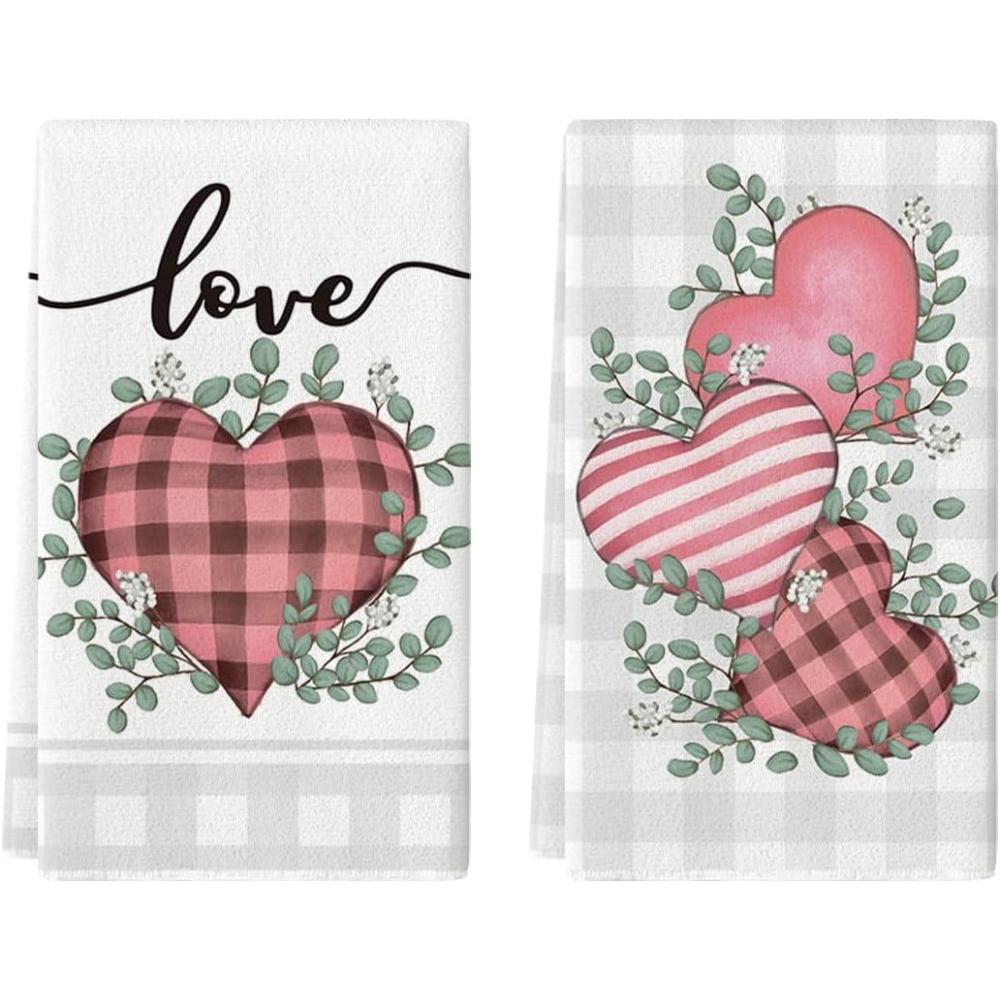 imageArtoid Mode Wood Heart Love Valentines Kitchen Towels Dish Towels 18x26 Inch Farmhouse Wedding Anniversary Decoration Hand Towels Set of 2Pink