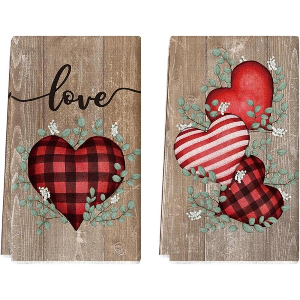 imageArtoid Mode Wood Heart Love Valentines Kitchen Towels Dish Towels 18x26 Inch Farmhouse Wedding Anniversary Decoration Hand Towels Set of 2Wood