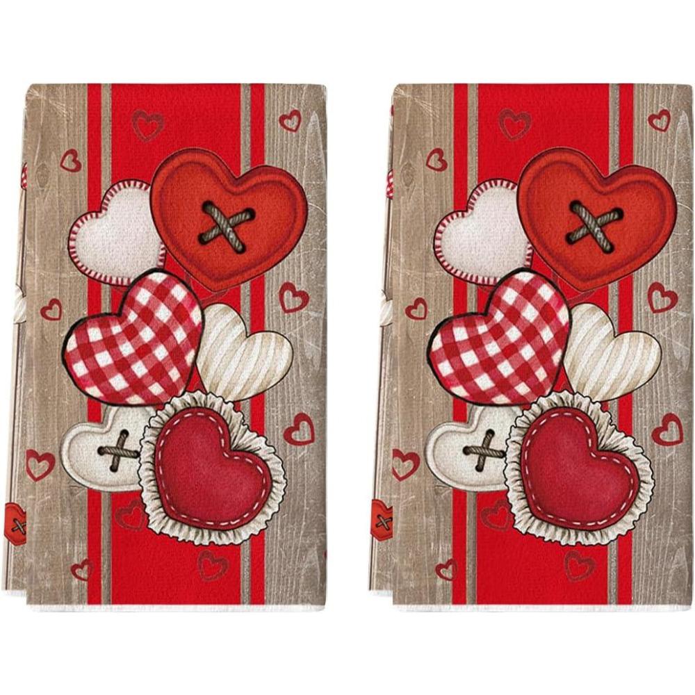 imageArtoid Mode Wood Stripe HeartShaped Buttons Valentines Kitchen Towels Dish Towels 18x26 Inch Farmhouse Wedding Decoration Hand Towels Set of 2Wood