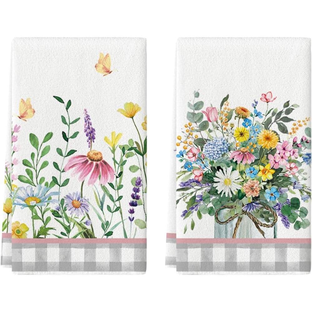 imageArtoid Mode Yellow Daisy Bees Eucalyptus Summer Kitchen Towels Dish Towels 18x26 Inch Spring Farmhouse Flowers Decoration Hand Towels Set of 2YellowPink