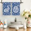 Artoid Mode Blue Porcelain Bunny Egg Easter Kitchen Towels Dish Towels, 18×26 Inch Spring Farmhouse Flowers Decoration Hand Towels Set of 2