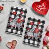 Artoid Mode Buffalo Plaid Gnomes Love Valentine’s Kitchen Towels Dish Towels, 18×26 Inch Anniversary Wedding Decoration Hand Towels Set of 2(Black/White)