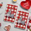 Artoid Mode Buffalo Plaid Gnomes Love Valentine’s Kitchen Towels Dish Towels, 18×26 Inch Anniversary Wedding Decoration Hand Towels Set of 2(Red/Beige)