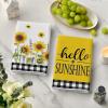 Artoid Mode Buffalo Plaid Hello Sunshine Sunflowers Love Summer Kitchen Towels Dish Towels, 18×26 Inch Farmhouse Decoration Hand Towels Set of 4(Black/White)