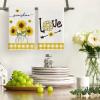 Artoid Mode Buffalo Plaid Hello Sunshine Sunflowers Love Summer Kitchen Towels Dish Towels, 18×26 Inch Farmhouse Decoration Hand Towels Set of 4(Yellow/White)