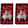 Artoid Mode Buffalo Plaid Gnomes Love Valentine’s Kitchen Towels Dish Towels, 18×26 Inch Anniversary Wedding Decoration Hand Towels Set of 2(Red/Black)
