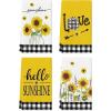 Artoid Mode Buffalo Plaid Hello Sunshine Sunflowers Love Summer Kitchen Towels Dish Towels, 18×26 Inch Farmhouse Decoration Hand Towels Set of 4(Black/White)