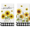 Artoid Mode Buffalo Plaid Sunflowers Sunshine Summer Kitchen Towels Dish Towels, 18×26 Inch Farmhouse Summer Decoration Hand Towels Set of 2(Black/White)