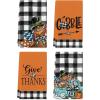 Artoid Mode Buffalo Plaid Turkey Thanksgiving Kitchen Towels Dish Towels, 18×26 Inch Fall Truck Gobble Pumpkin Decoration Hand Towels Set of 4
