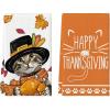 Artoid Mode Cat Turkey Happy Thanksgiving Kitchen Towels Dish Towels, 18×26 Inch Fall Leaves Decoration Hand Towels Set of 2