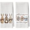 Artoid Mode Colorful Stripe Rabbit Bunny Eggs Easter Kitchen Towels Dish Towels, 18×26 Inch Spring Decoration Hand Towels Set of 2(Brown)