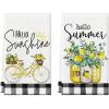 Artoid Mode Hello Sunshine Bike Lemons Summer Kitchen Towels Dish Towels, 18×26 Inch Farmhouse Summer Decoration Hand Towels Set of 2