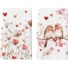 Artoid Mode Love Magpie Poppy Flower Valentine’s Kitchen Towels Dish Towels, 18×26 Inch Wedding Farmhouse Decoration Hand Towels Set of 2