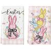 Artoid Mode Pink Buffalo Plaid Bunny Easter Kitchen Towels Dish Towels, 18×26 Inch Spring Farmhouse Bow Decoration Hand Towels Set of 2