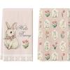 Artoid Mode Pink Tulips Hello Bunny Easter Kitchen Towels Dish Towels, 18×26 Inch Spring Farmhouse Eucalyptus Decoration Hand Towels Set of 2