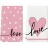 Artoid Mode Red Heart Love Kitchen Towels Dish Towels, 18×26 Inch Anniversary Wedding Farmhouse Decoration Hand Towels Set of 2(Pink)