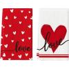 Artoid Mode Red Heart Love Kitchen Towels Dish Towels, 18×26 Inch Anniversary Wedding Farmhouse Decoration Hand Towels Set of 2(Red)