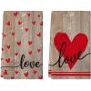 Artoid Mode Red Heart Love Kitchen Towels Dish Towels, 18×26 Inch Anniversary Wedding Farmhouse Decoration Hand Towels Set of 2(Wood)