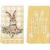 Artoid Mode Yellow Buffalo Plaid Bunny Rabbit Happy Easter Kitchen Towels Dish Towels, 18×26 Inch Spring Summer Holiday Decoration Hand Towels Set of 2(Yellow)