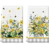 Artoid Mode Yellow Daisy Bees Eucalyptus Summer Kitchen Towels Dish Towels, 18×26 Inch Spring Farmhouse Flowers Decoration Hand Towels Set of 2(Yellow/Green)