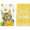 Artoid Mode Yellow Flowers Cat Hello Sunshine Kitchen Towels Dish Towels, 18×26 Inch Spring Summer Holiday Decoration Hand Towels Set of 2