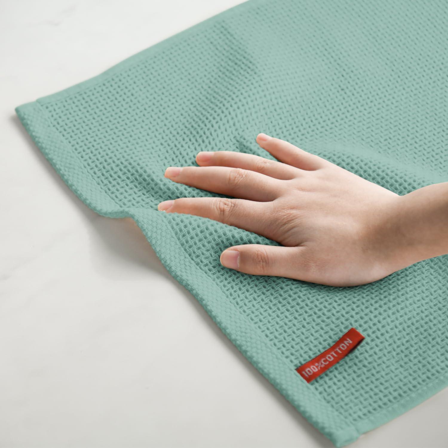 imageArtoid Mode 100 Cotton Navy Blue Waffle Weave Kitchen Dish Cloths 13x28 Inch Ultra Soft Absorbent Quick Drying Kitchen Dish Towels Set of 4Light Green