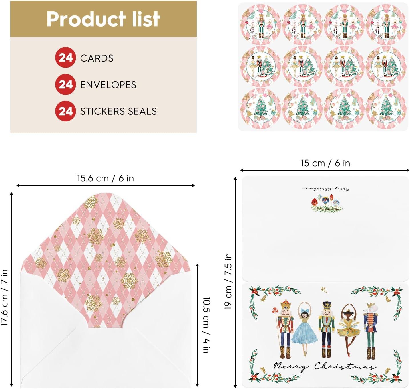 imageArtoid Mode 24 Pack Holly Nutcrackers Merry Christmas Thank You Cards Gift With Envelope Sticker Blank Note Greeting Cards 4 x 6 InchWhite