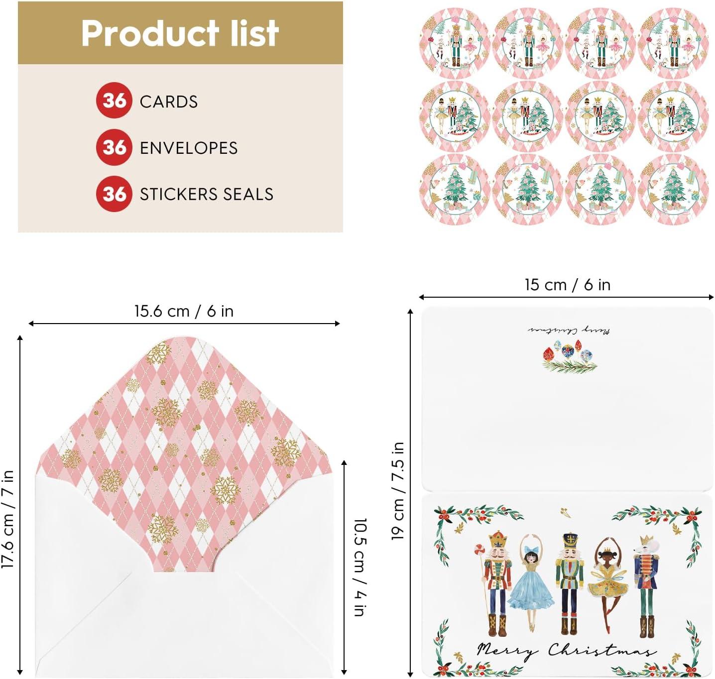 imageArtoid Mode 24 Pack Holly Nutcrackers Merry Christmas Thank You Cards Gift With Envelope Sticker Blank Note Greeting Cards 4 x 6 InchWhite