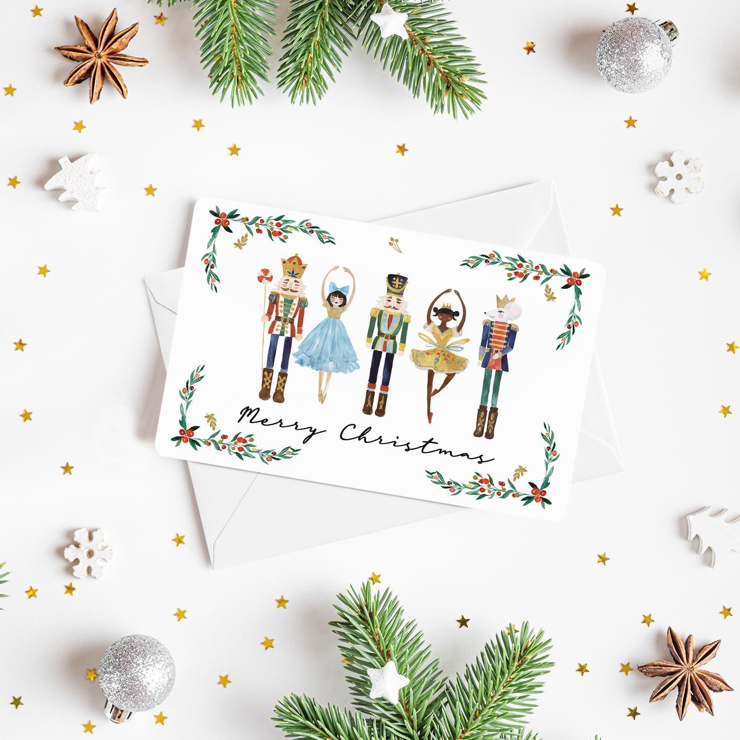 imageArtoid Mode 24 Pack Holly Nutcrackers Merry Christmas Thank You Cards Gift With Envelope Sticker Blank Note Greeting Cards 4 x 6 InchWhite